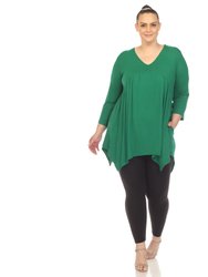 Women's Plus Size Empire Waist V-Neck Tunic Top - Green
