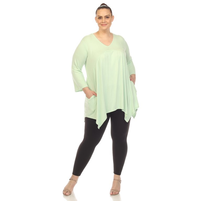 Women's Plus Size Empire Waist V-Neck Tunic Top - Sage