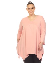 Women's Plus Size Empire Waist V-Neck Tunic Top - Rose