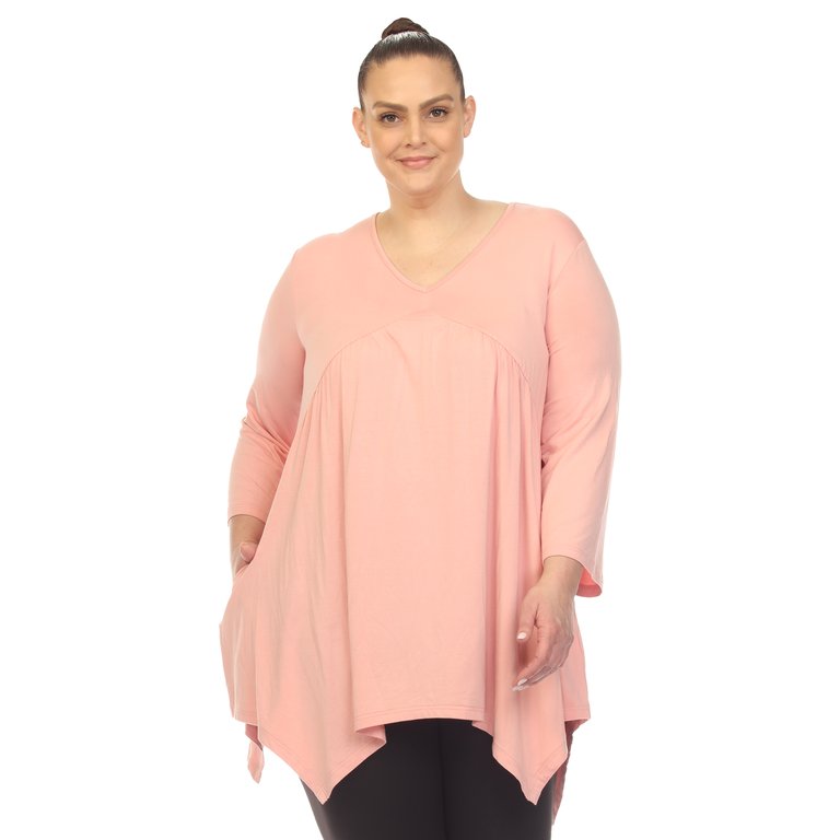 Women's Plus Size Empire Waist V-Neck Tunic Top - Rose