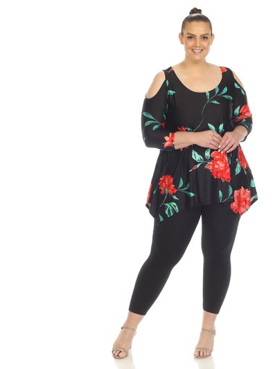 White Mark Women's Plus Size Floral Printed Cold Shoulder Tunic product