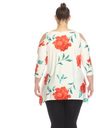 Women's Plus Size Floral Printed Cold Shoulder Tunic