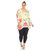 Women's Plus Size Floral Printed Cold Shoulder Tunic - Yellow/Pink