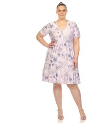Women's Plus Size Floral Short Sleeve Knee Length Dress - Lavender