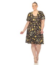 Women's Plus Size Floral Short Sleeve Knee Length Dress