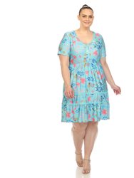 Women's Plus Size Floral Short Sleeve Knee Length Dress