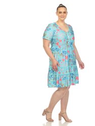 Women's Plus Size Floral Short Sleeve Knee Length Dress