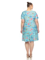 Women's Plus Size Floral Short Sleeve Knee Length Dress