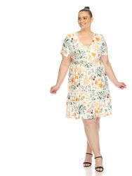 Women's Plus Size Floral Short Sleeve Knee Length Dress - White