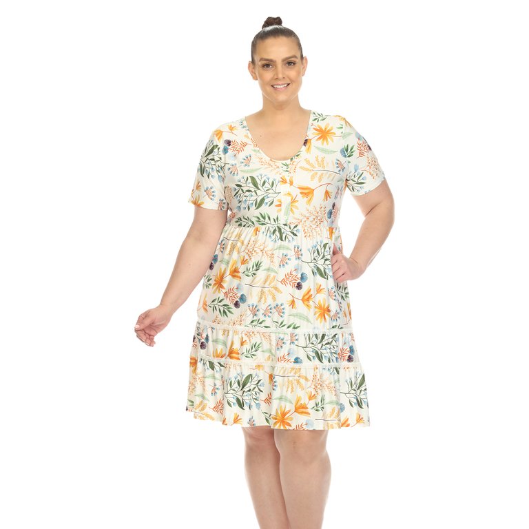 Women's Plus Size Floral Short Sleeve Knee Length Dress