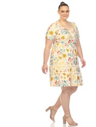 Women's Plus Size Floral Short Sleeve Knee Length Dress - Beige