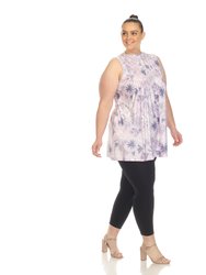 Women's Plus Size Floral Sleeveless Tunic Top - Lavender