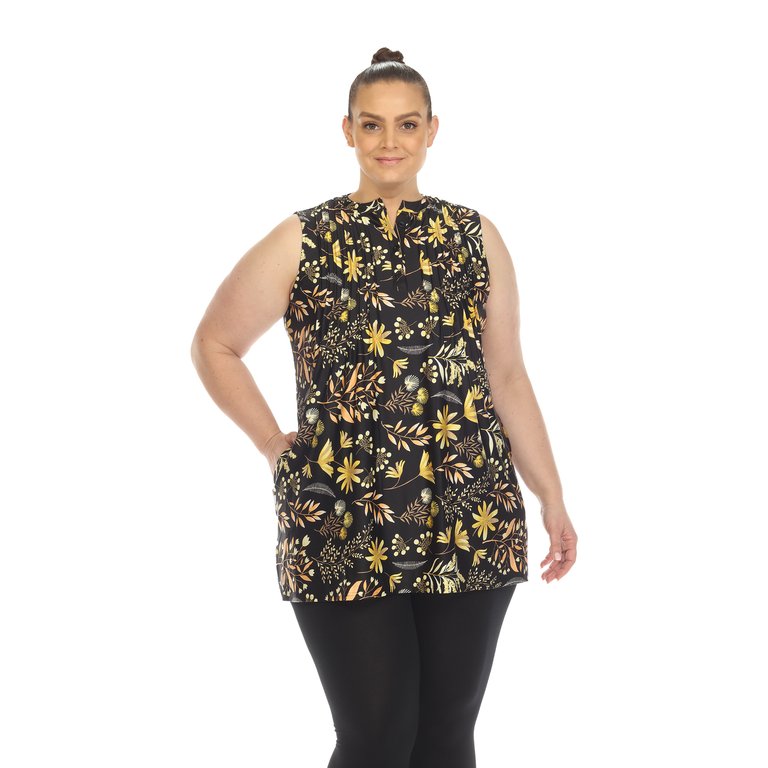 Women's Plus Size Floral Sleeveless Tunic Top