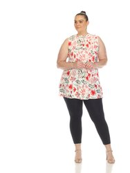 Women's Plus Size Floral Sleeveless Tunic Top - Red