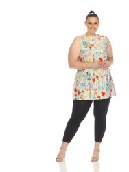 Women's Plus Size Floral Sleeveless Tunic Top - Sage