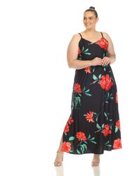 Women's Plus Size Floral Strap Maxi Dress - Black/Red