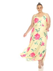 Women's Plus Size Floral Strap Maxi Dress - Yellow/Pink