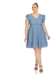 Women's Plus Size Ruffle Sleeve Ruffle Sleeve Knee-Length Dress - Blue