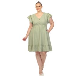 Women's Plus Size Ruffle Sleeve Ruffle Sleeve Knee-Length Dress - Green