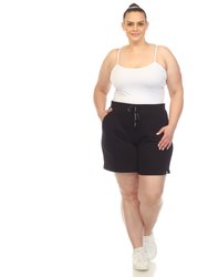 Women's Plus Size Super Soft Drawstring Waistband Sweat Short - Black