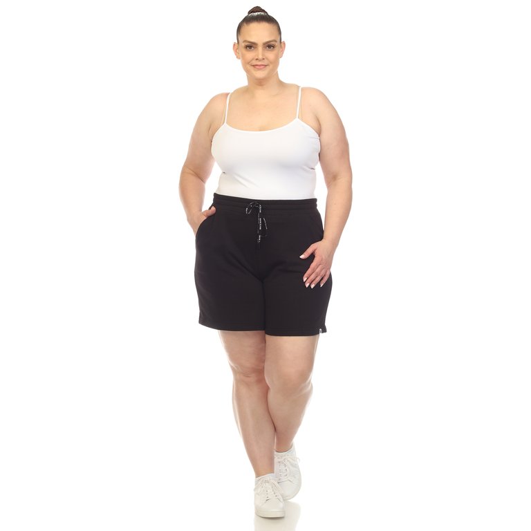 Women's Plus Size Super Soft Drawstring Waistband Sweat Short - Black