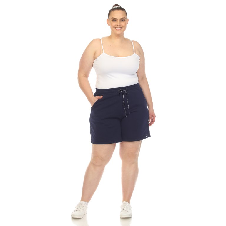 Women's Plus Size Super Soft Drawstring Waistband Sweat Short - Navy
