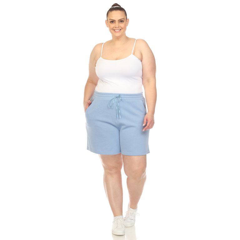 Women's Plus Size Super Soft Drawstring Waistband Sweat Short - Denim Blue