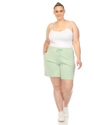 Women's Plus Size Super Soft Drawstring Waistband Sweat Short - Sage