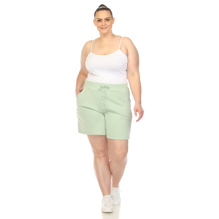 Women's Plus Size Super Soft Drawstring Waistband Sweat Short - Sage