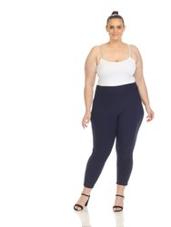 Women's Plus Size Super Soft Elastic Waistband Scuba Pants - Navy