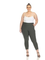 Women's Plus Size Super Soft Elastic Waistband Scuba Pants - Olive