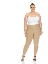 Women's Plus Size Super Soft Elastic Waistband Scuba Pants - Beige