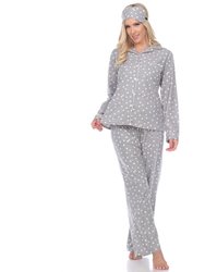 Women's Polka Dots Three Piece Pajama Set - Grey Polka Dots