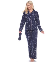 Women's Polka Dots Three Piece Pajama Set - Navy Polka Dots