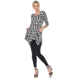 Women's Printed Geometric Circle Tunic Top - Black