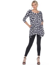 Women's Printed Geometric Circle Tunic Top - Navy