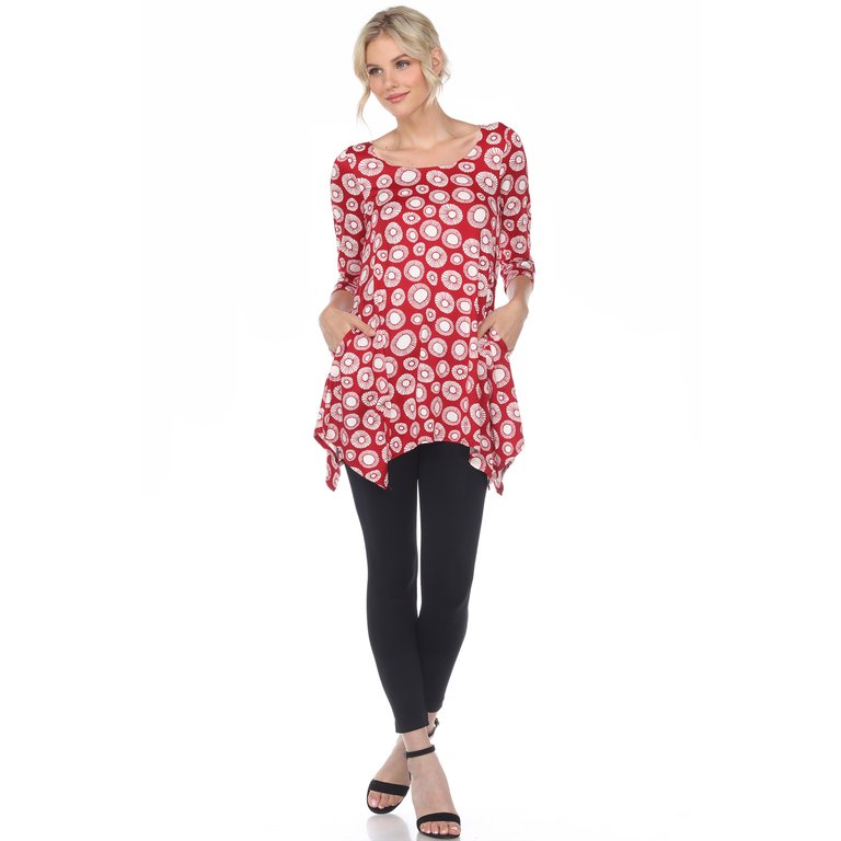 Women's Printed Geometric Circle Tunic Top - Red