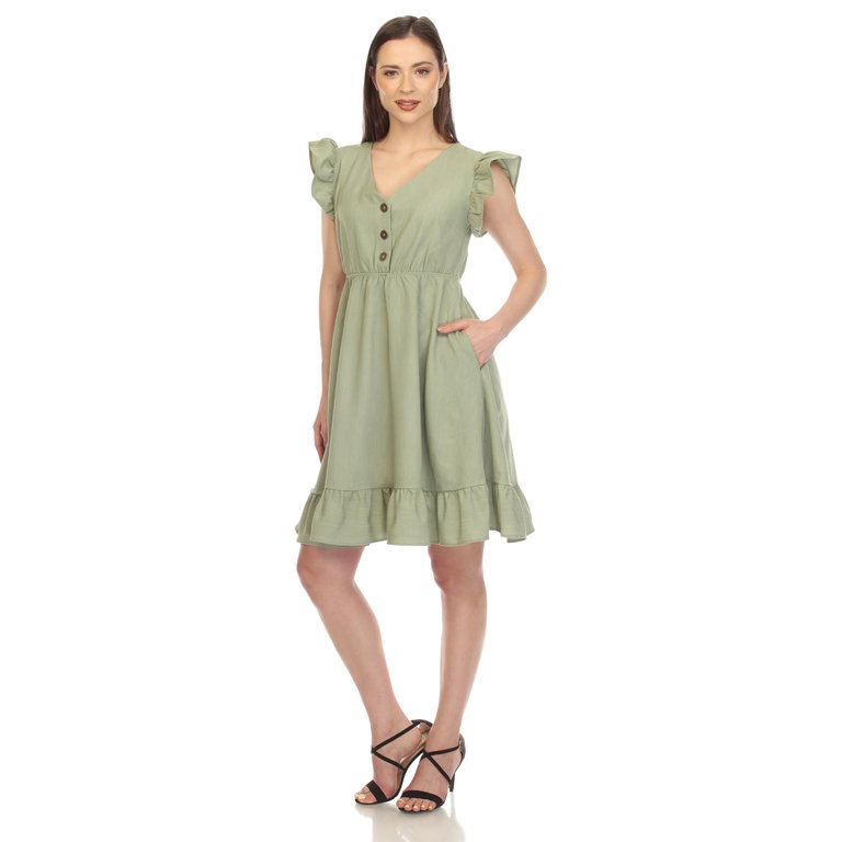 Women's Ruffle Sleeve Knee-Length Dress