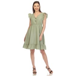 Women's Ruffle Sleeve Knee-Length Dress - Green