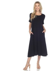 Women's Short Sleeve Midi Dress - Black