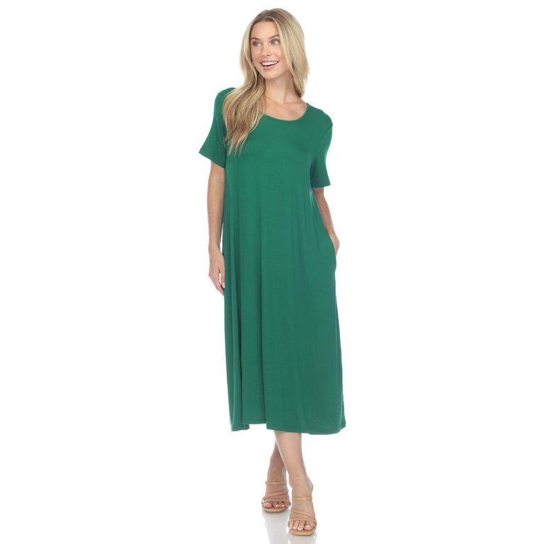 Women's Short Sleeve Midi Dress - Green