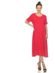 Women's Short Sleeve Midi Dress - Magenta
