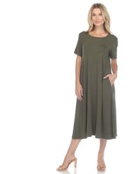 Women's Short Sleeve Midi Dress - Olive
