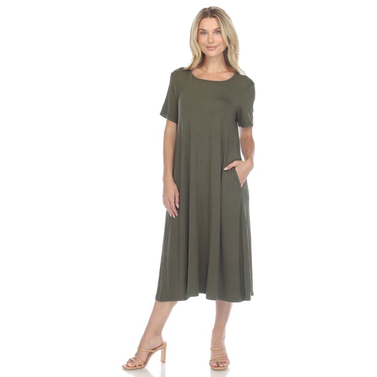 Women's Short Sleeve Midi Dress - Olive