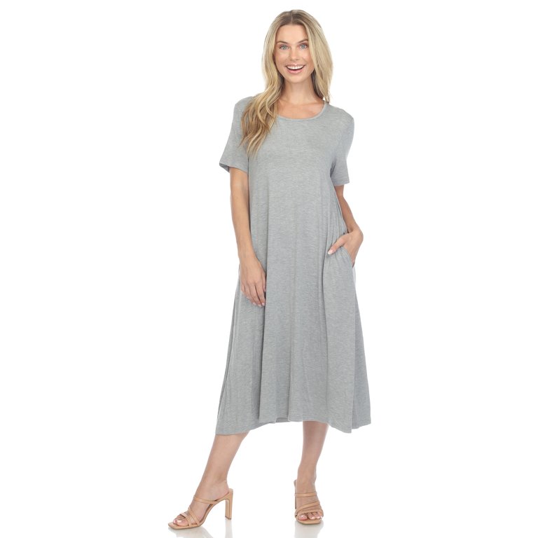 Women's Short Sleeve Midi Dress - Heather Grey