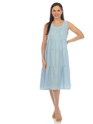 Women's Sleeveless Tiered Chambray Midi Dress - Denim Blue