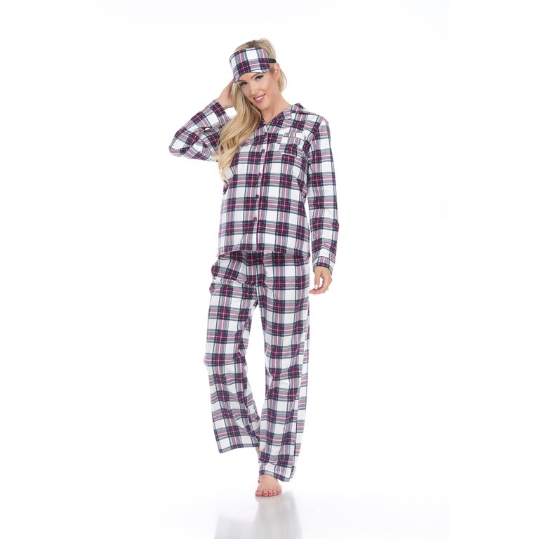 Women's Three Piece Pajama Set - Purple/White