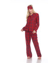 Women's Three Piece Pajama Set - Red Plaid
