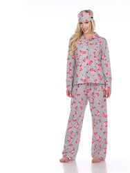Women's Three Piece Pajama Set - Grey Rose