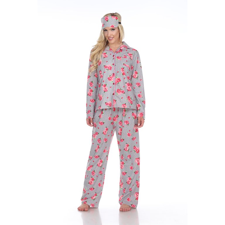 Women's Three Piece Pajama Set - Grey Rose